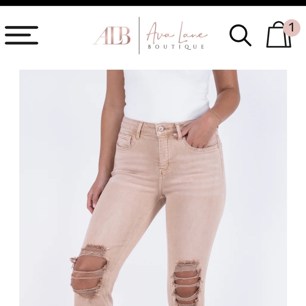 Lovervet Cameo Rose Cream Pink Skinny Distressed Jeans